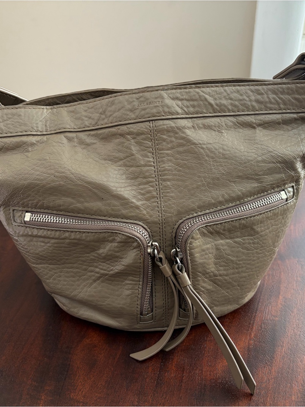 All Saints Taupe Leather Hobo Shoulder Bag